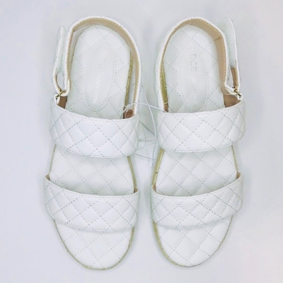 New! Quilted Faux Leather Chunky Platform Straw Espadrilles White Sandals - Picture 5 of 10